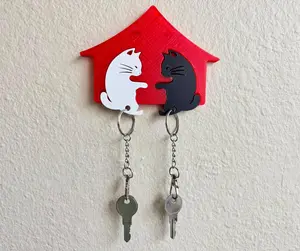 Cat Couple Key Holder | 3D Printed Wall Mount Keychain Set