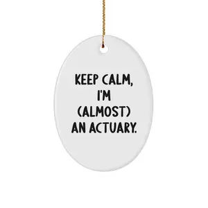 Funny Christmas Unique Gifts for Actuaries, Oval Ornament with 'Keep Calm, I'm (almost) An Actuary.' Quote, Unique Actuary Office Decor