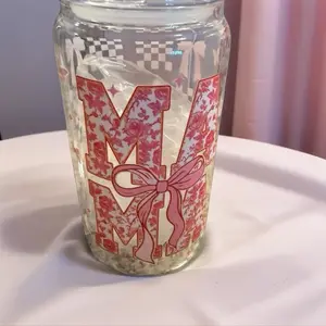 16 oz Glass Tumbler with Bamboo or colored Lid & Plastic Straw Reusable Fashionable Design for On-the-Go Drinks Hand Wash Only