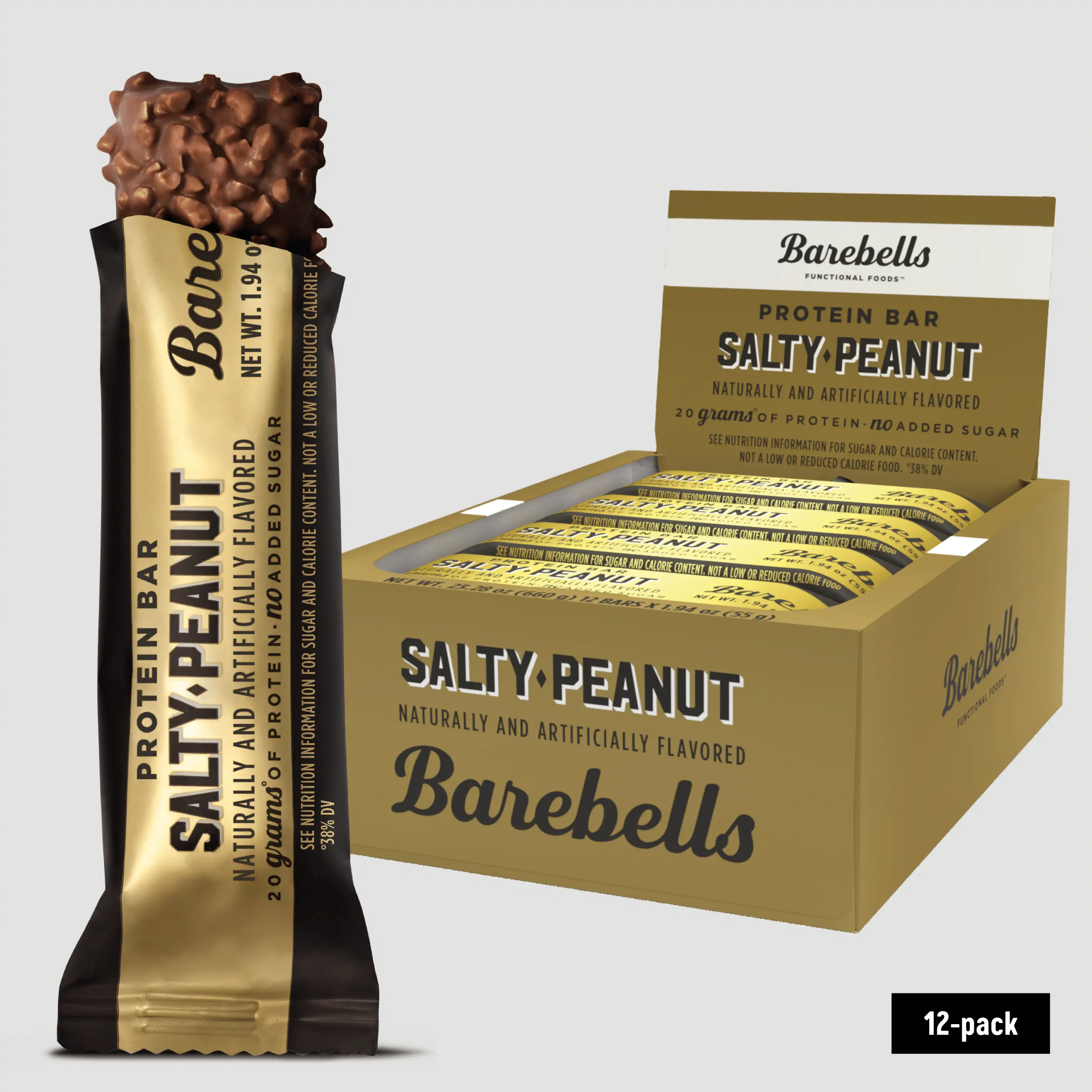 Barebells Salty Peanut - Protein Bar, Breakfast Snack, 20g Protein, No Added Sugar, Pack of 12