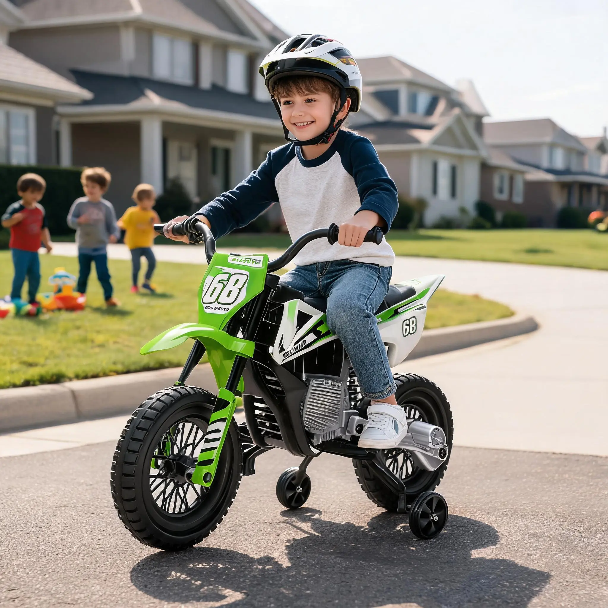 【BacktoSchool】GARVEE Unisex 12/24V Ride On ATV Mini Bike for 3+ Years Kids, Dual 25W Motors, Twist Grip Throttle, Spring Suspension, Training Wheels, Rechargeable, Built-In Music, Outdoor Kids Toys (Blue, Green, Pink, Red), Dirt Bike