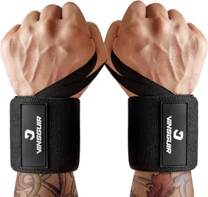 VINSGUIR 21'' Elastic Wrist Wraps for Weightlifting and Working Out(Uspa Approved), Breathable Gym Wrist Sraps for Weightlifting with Thumb Loop and Left/Right Tabs, Wrist Brace for Wrist Support and Protection, Men and Women (Pair)