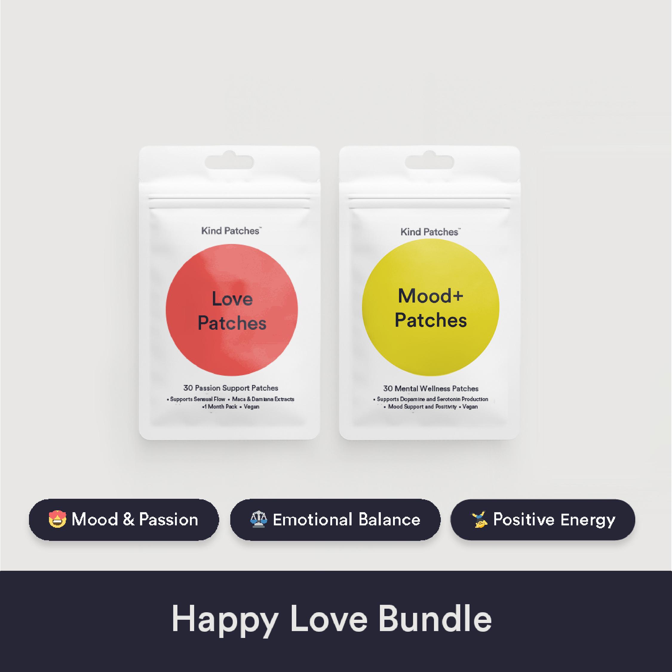 Kind Patches Happy Love Bundle, 30 Mental Wellness Patches+30 Passion Patches, Support Mental Health, Ashwagandha, Natural Ingredient, Steady Release,Vegan