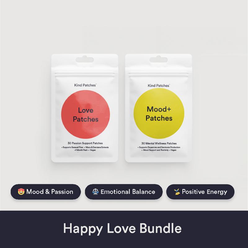 Kind Patches Happy Love Bundle, 30 Mental Wellness Patches+30 Passion Patches, Support Mental Health, Ashwagandha, Natural Ingredient, Steady Release,Vegan