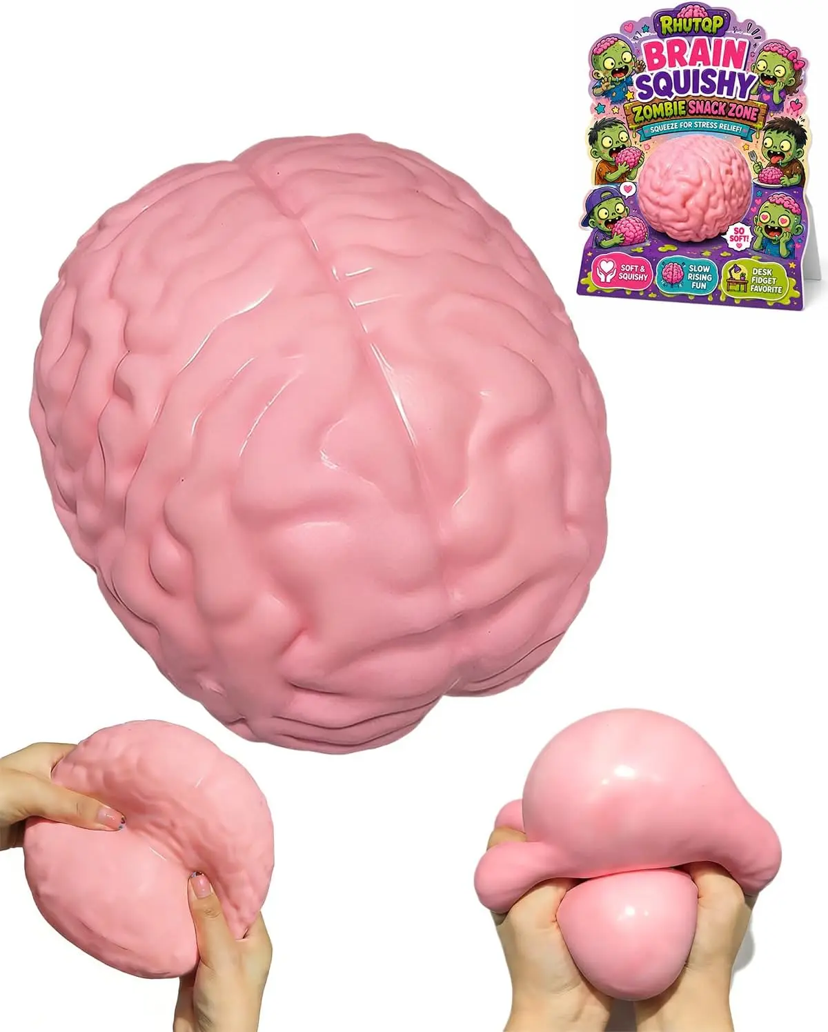 Giant Brain Squishy - Jumbo Stress Relief Ball, Extra Soft TPR Slow Rising Squeeze Fidget for Anxiety, ADHD, Office Desk Decor, Sensory Play, Gift for Kids...