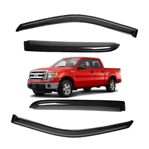 Tape-on -For Ford F150 Supercrew Cab 2009-2014 Window Visor-Smoke Tinted # Rain guard# Rainproof#Sun Shade#UV Protection# Easy-Install # Vent Shades# Car Windshield# Car Weather Shields# Wind Deflector