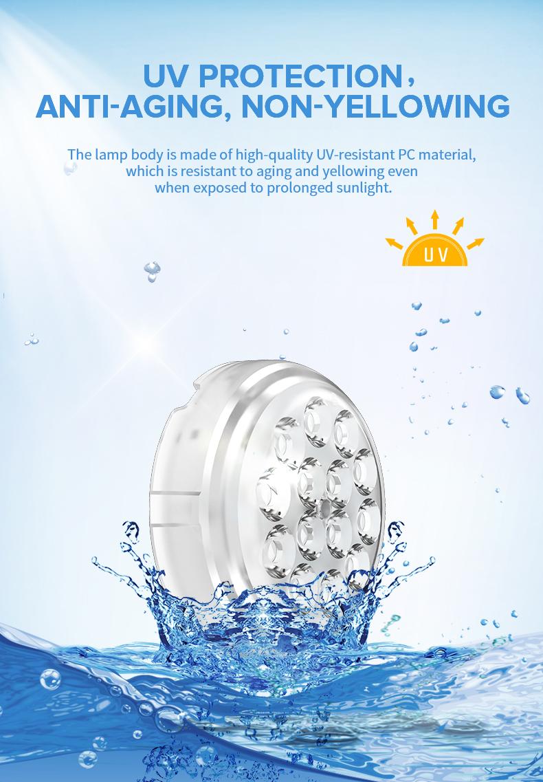 SANSI Upgraded Wireless Rechargeable Pool Lights ，Submersible RBG LED Pond Lights ，Fully sealed， Color Changing Underwater Spotlight with Magnetic and Suction Cup Mounts， for Pool and Landscape Lighting Decorative Waterproof Outdoor