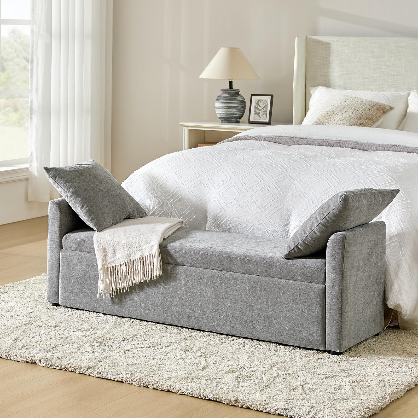 Hulala Benito 59.4" Wide End Of Bed Storage Couch Bench With Two Throw Pillows, Thick Foam Cushions, Comfort and Support, Stylish Storage Solution, Diverse Applicability, Suitable for Seniors to Sit on, Living Room Folding Storage Bench