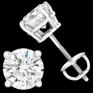 2ct Real DIAMOND Stud Earrings - 14k White Gold - 6.5mm