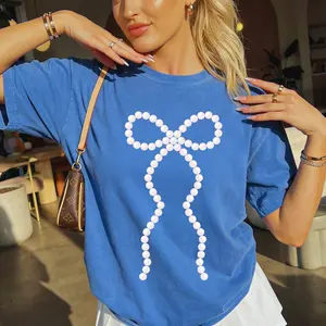 Pearl Preppy Bow Comfort Colors, Preppy Coquette Bow, NOT REAL Pearls DTG Printed, Comfort colors Graphic Shirt