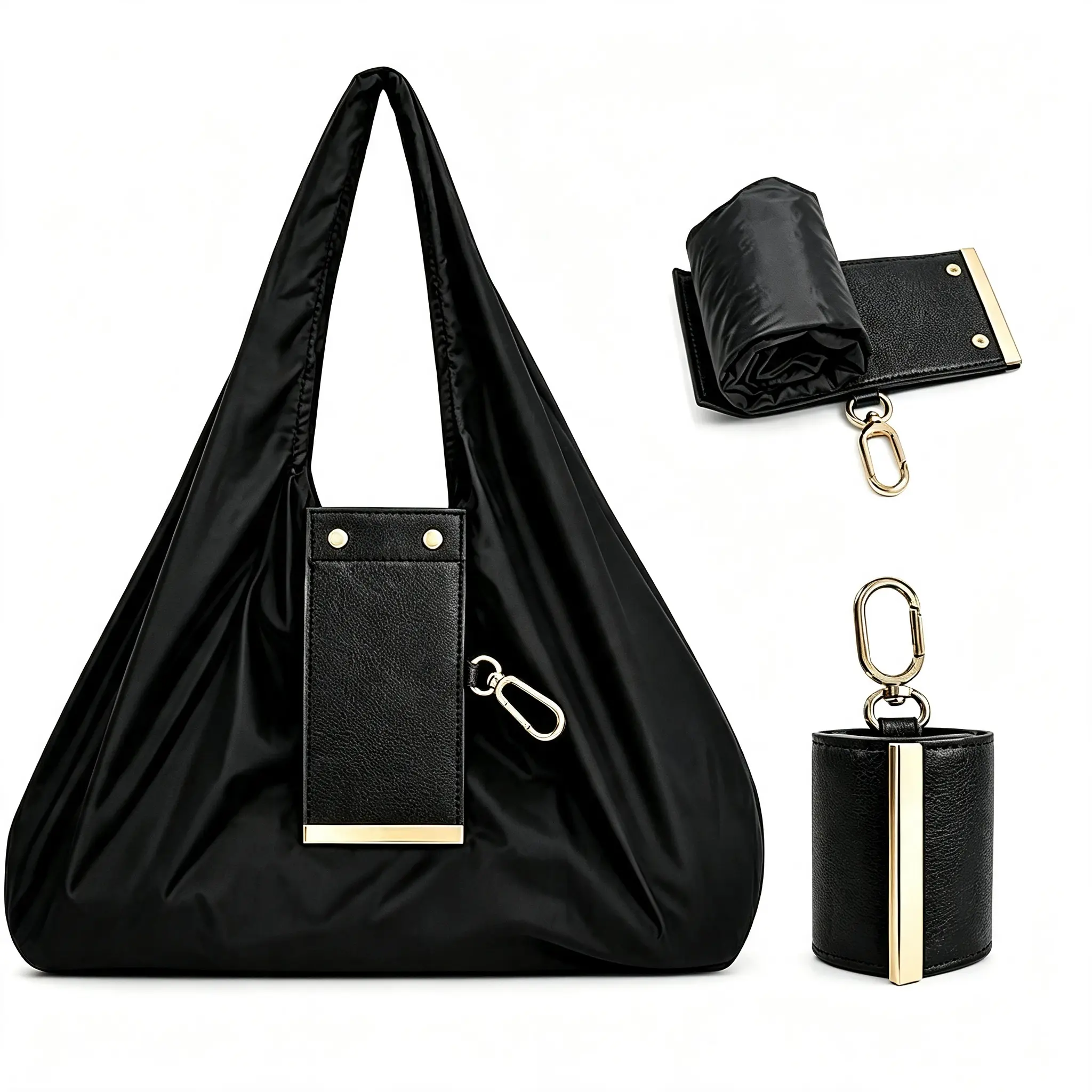 Foldable Mini Tote Bag with Keychain, Compact, Lightweight, Reusable Shopping Bag, Large Capacity Travel Tote for Everyday Carry