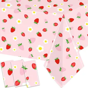 Strawberry Tablecloth 3 Pack Strawberry Birthday Decorations Plastic Strawberry Theme Party Table Cover Girls