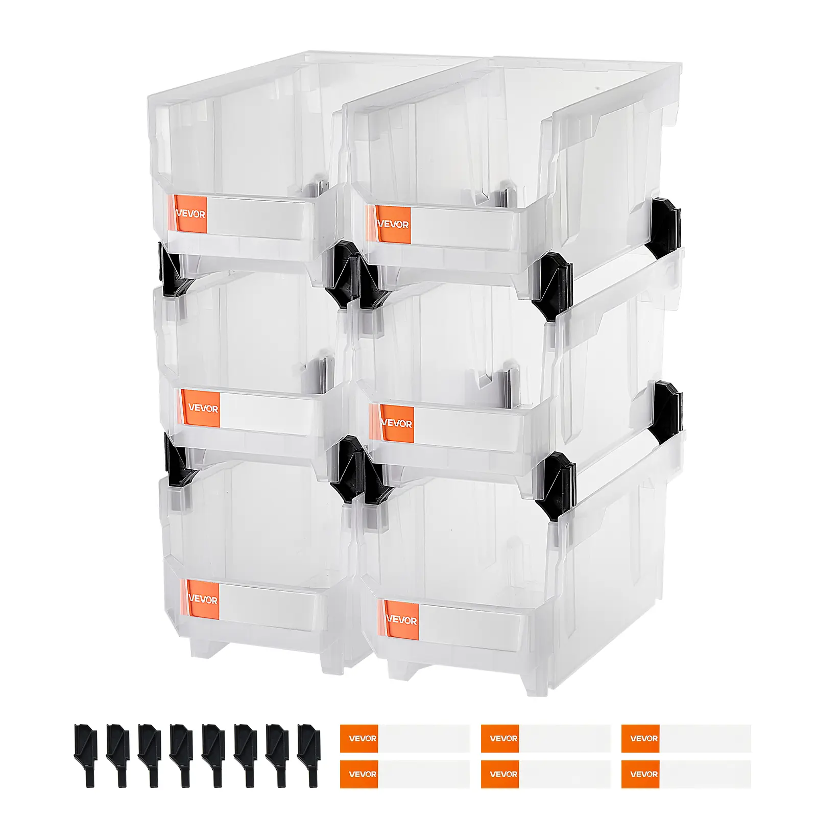VEVOR Plastic Stackable Storage Bins,  14.8 x 8.5 x 7.1 inch (6 Pack), Plastic Containers for Organizing & Storage Bins for Closet, Garage, Small Parts, Office Supplies, Other Accessories, Transparent,dorm room inspo,college dorm essentials,dorm haul