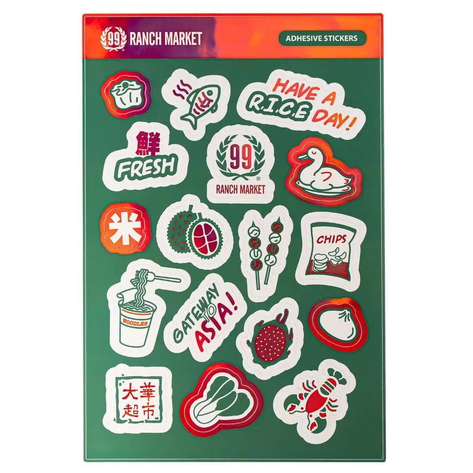 99RANCH OG Icons Edition Sticker Sheet - Nostalgic Asian Grocery Sticker Cards, Adhesive Decorative Supplies for DIY Scrapbooking and Food Culture Enthusiasts, Adhesive Stickers Stickers