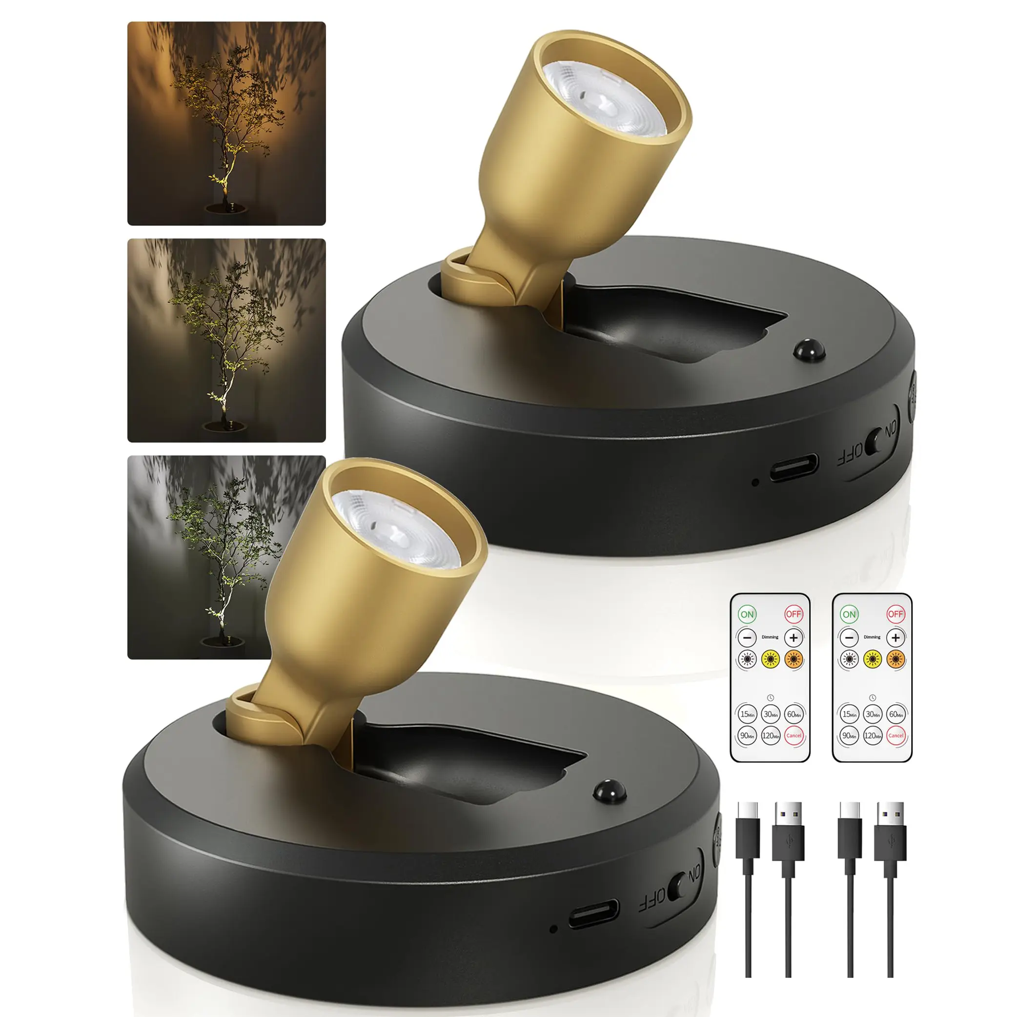 ISUNMEA Spotlight Indoor with Remote, 4000mAh Rechargeable Battery-Powered Plant Spot Lights, Wireless Mini Uplights with Dimmable & 3-CCT, Timer, Accent Lighting for Pictures, Art, Displays (2-Pack)