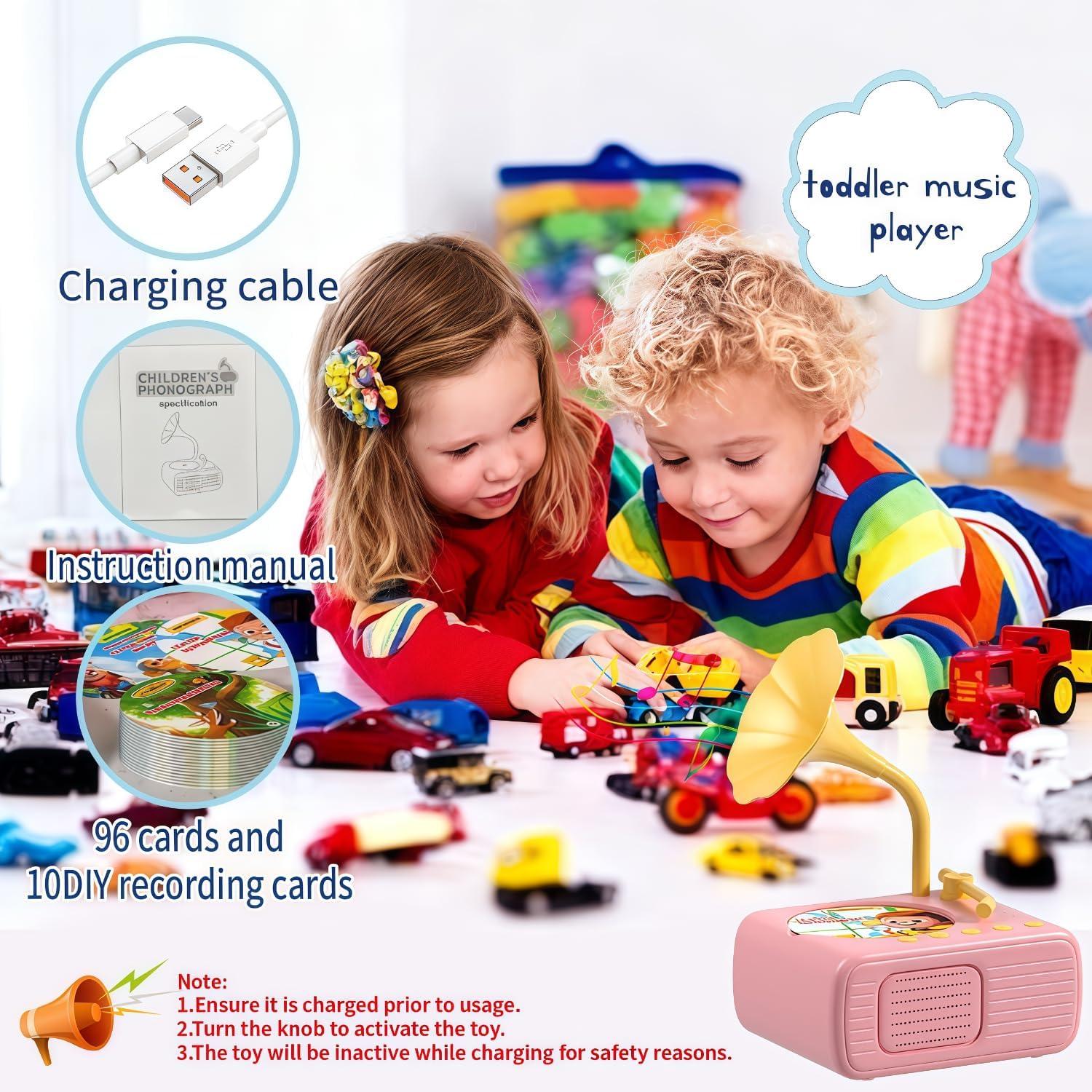 Toddler Record Player with 104 Cards (96+8 Recordable) | Kids Phonograph & Storytelling Machine | Screen-Free Learning Toy for Ages 3+