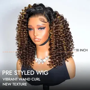 [Flash Sale] Wiggins Hair Ready To Go Glueless Wig Wand Curl Ombre Brown With Highlights 7x5 Lace Closure Wigs Human Hair Pre Cut Lace Beginner Friendly