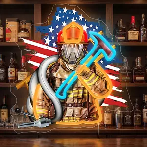 Fireman's Neon Lights, Full of Fire Fighting Equipment, Hand-Held Fire Axe Sign LED Neon Lights, Orange-Blue Luminous Decoration, The Only Choice for Garages, Fire Stations, Firefighters' Gifts, Courage and Dedication.