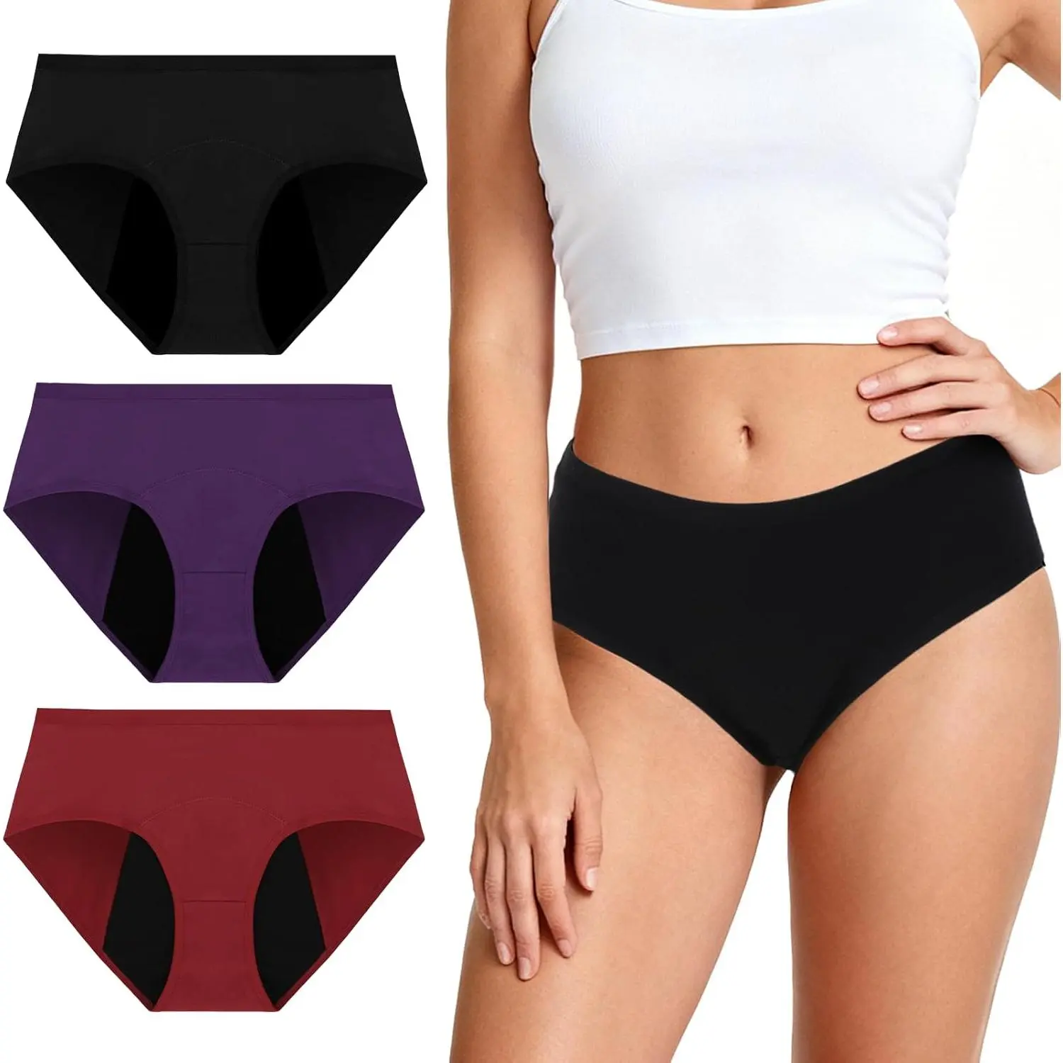 Women's Leak Proof Period Panties, High Absorbency Cotton Briefs with Extended 9" Coverage for Heavy Flow and Sleeping, Reusable, Abdominal Coverage Period Panties, Absorbency Period Panties