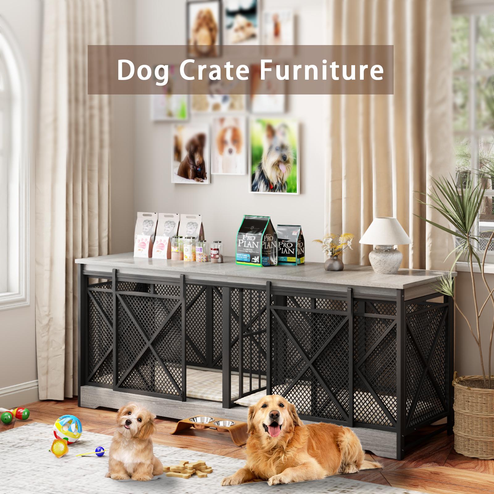 【SpringGlowUp】COZPAW 78" Dog Crate Furniture for 2 Dogs,Extra Large Breed Double Chew-Resistant Indoor Pet House,Heavy Duty Wooden XXL Large Kennel, Furniture Style XL Dog Cage, Max 300lbs Capacity (Brown)