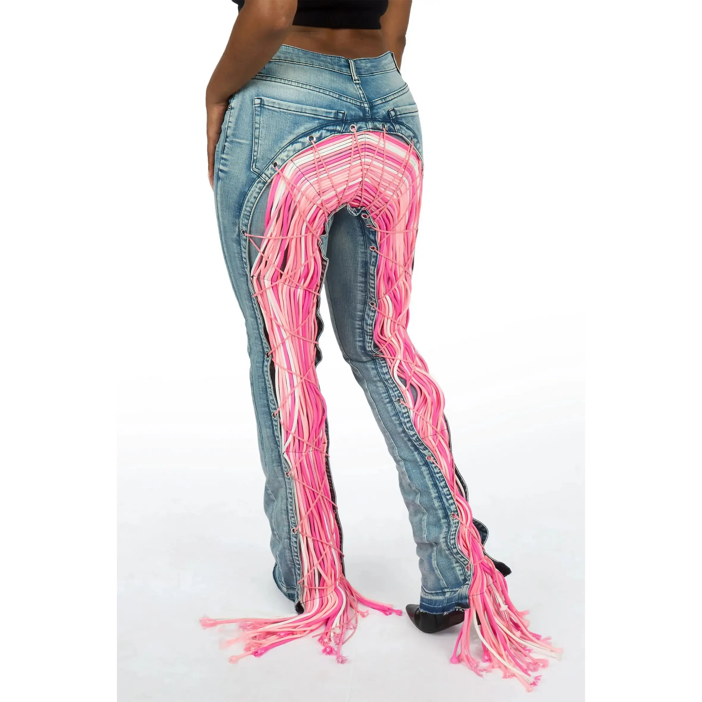 Ottiana Light Blue/Pink Stacked Flare Jean