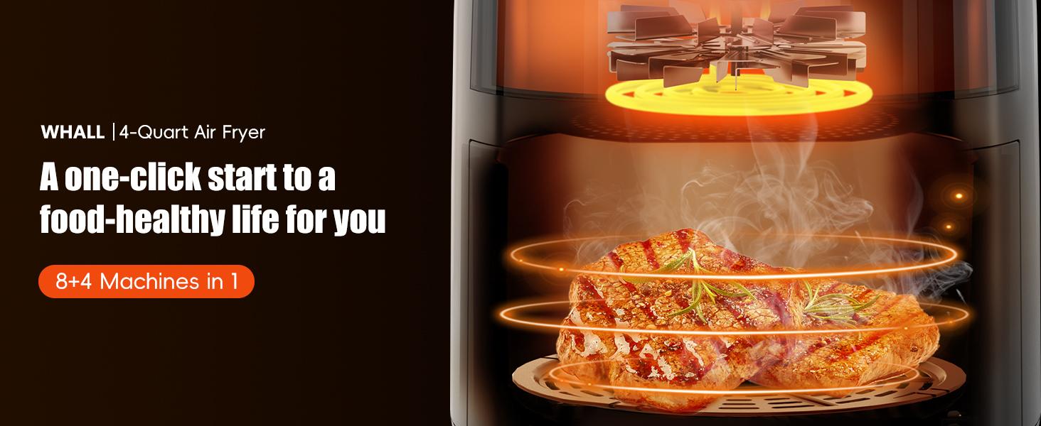 【NewYear2026】WHALL Air Fryer 4 Quart Capacity with View Window,  9-in-1 Digital Color Touchscreen, Nonstick Basket, Roast, Bake, Broil, Dehydrate & More, Dishwasher Safe, Less Oil, 12 Presets, New Year Gift