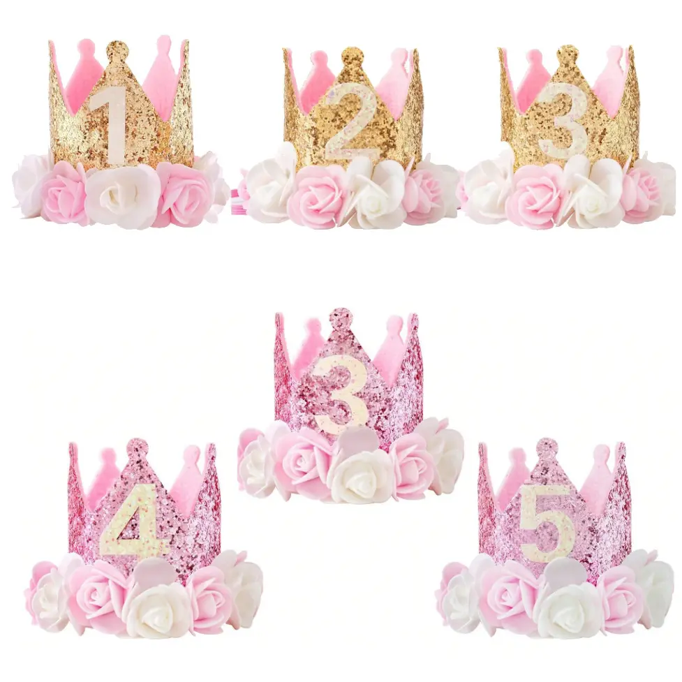 DIY 1st 2nd 3rd Birthday Crown Hat Handmade Accessories Baby One Happy Birthday Party Headband Hat Baby Shower Party Supplies