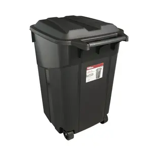 Hyper Tough 45 Gallon Heavy-Duty Wheeled Plastic Outdoor Garbage Can with Attached Lid – Large Trash Bin for Yard, Garage & Commercial Use, Black