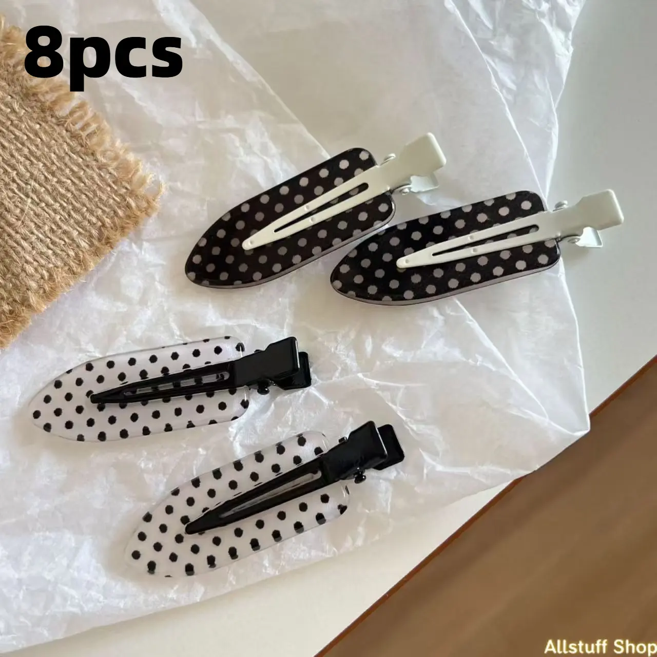 8pcs/Set Acetate Seamless Hairpin, Black & White, Acrylic Alligator Hair Clips, Cute Bangs & Hair Clips Accessories Polka Dot Hair Clips Bb Clamps Bangs Side Combs, Cute Fashion Accessories for Women and Girls