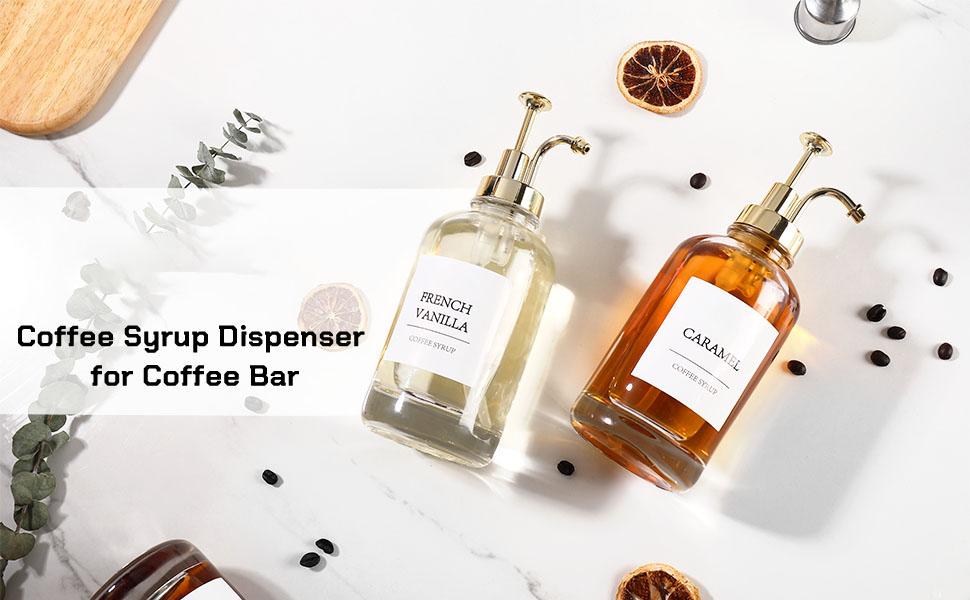 4 Pack Coffee Syrup Dispenser Glass Bottles with Pump 16.9oz Clear Glass Bottles with Pump Coffee Bar Accessories Clear Glass Soap Dispenser Set with Labels Silicone Funnel Whiteboard Marker Leak Proof Easy to Clean Home Goods - Smooth