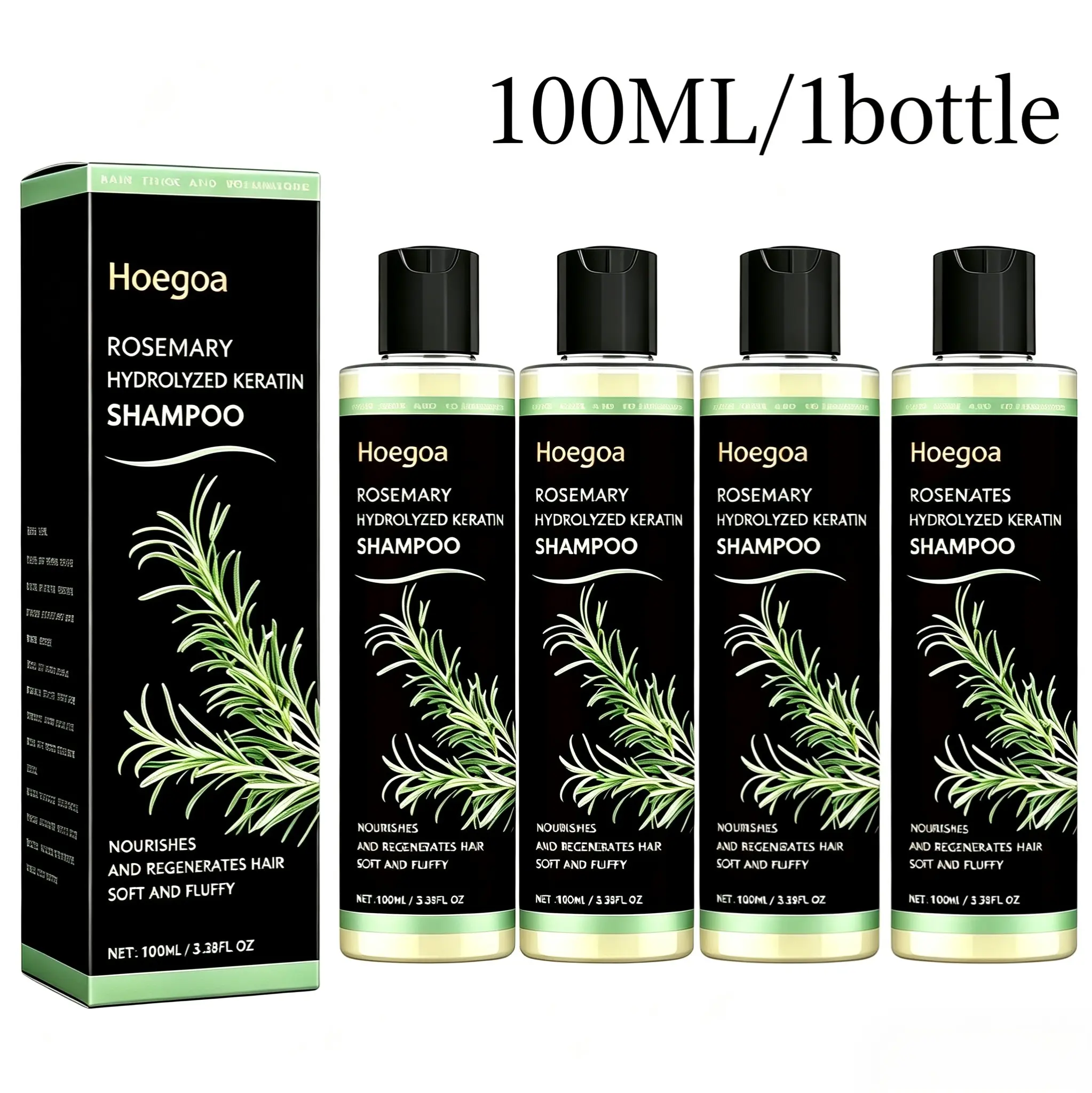 【100ML*4】Rosemary Hair Growth Shampoo - All Natural Keratin Shampoo with Vitamin C, Hydrolyzed Caviar, Frizz Control, Oil Control, Anti-Dandruff, Anti-Itch, Scalp Irritation Relief, Hair Strengthening & Shine Restoration
