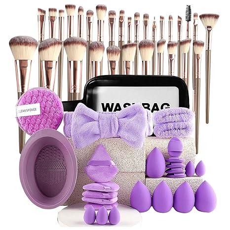 All-in-One Holiday Makeup Starter Kit 58/40 or 20Pcs Classic Makeup Set, Makeup Brush & Sponge & Headband & Brush Cleaning Bowl & Puff& & Wristband, Cosmetic flawless complexion Portable Multicolor Makeup Kit Complete Girls Makeup Kit