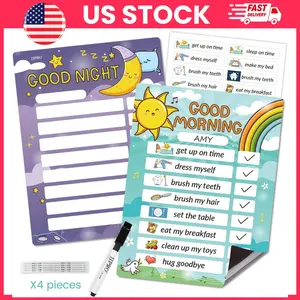 Magnetic Kids Routine Chart for Fridge, Morning & Bedtime Routine Chart with Dry Erase Checklist, Toddler Daily Schedule Board with Task Stickers, Visual Chore Chart for Kids Responsibility & Behavior Tracking, Reusable Magnetic Planner for Home