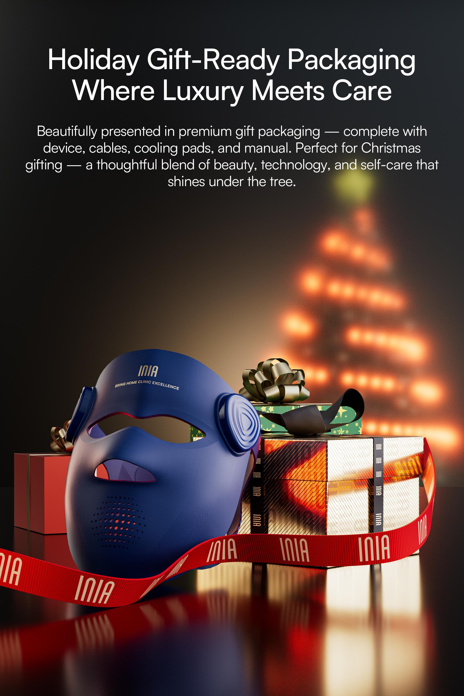 【LIVE EXCLUSIVE】INIA GLOW 940 nm 4D LED Mask – Dual NIR 940 + 850 nm Deep Penetration for Deeper Repair, Visible Lift & Lasting Radiance, 4D Fit for Jawline Lift & Firm, Cooling Therapy, Wireless Comfort, Perfect Black Friday Gift