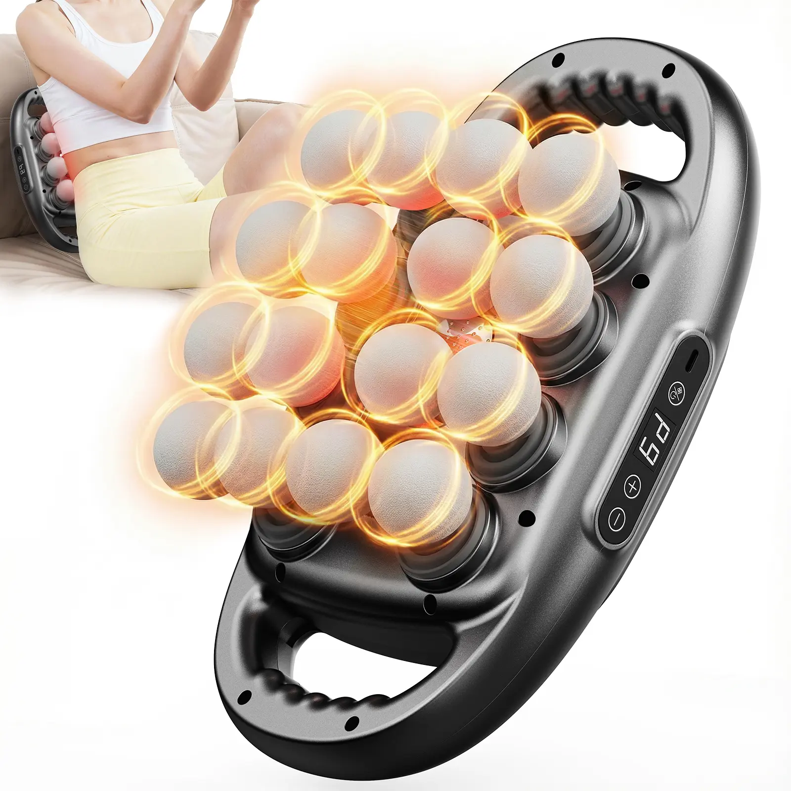 Merach 16-Head Massage Gun with 9 Modes, Deep Tissue Percussion with 30 Levels Quiet Muscle Massage Gun with Red Light Therapy for Full-Body Relaxation Summervibes