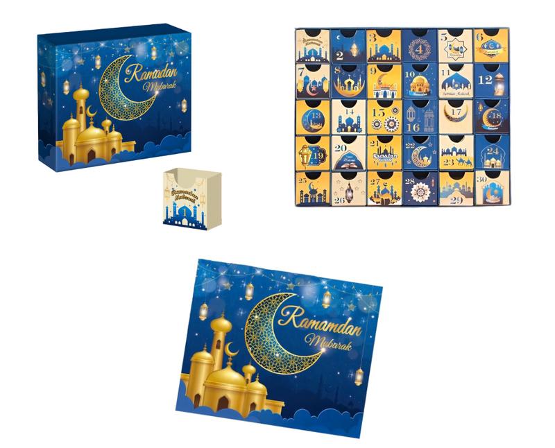 Crepe paperboard Ramadan advent calendar with 30 drawers for family decor, empty DIY set, gifts for Kids & Family, Ramadan gifts