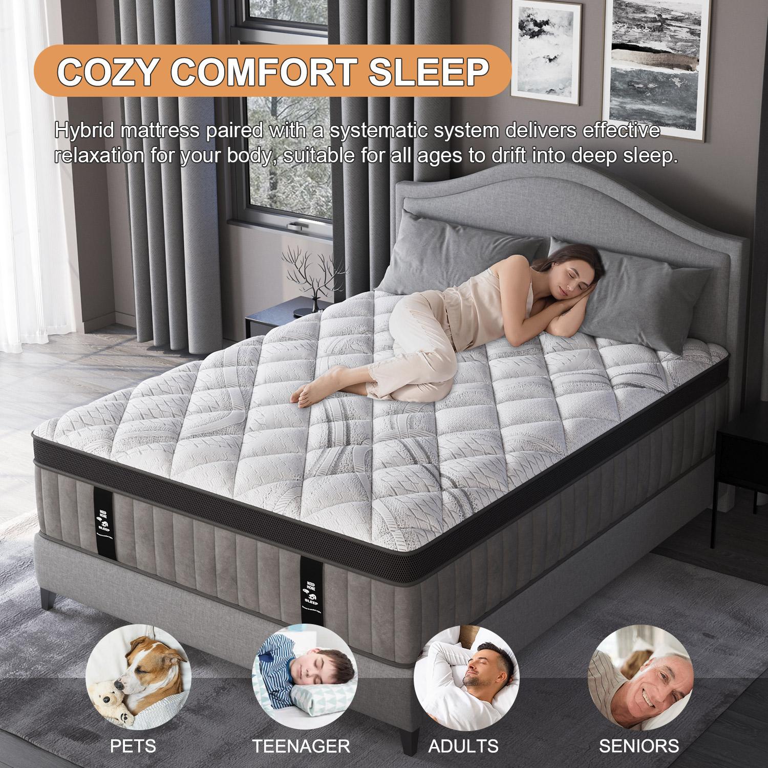 12"14" Twin Full Queen King Size Mattress in a Box Hybrid Spring Gel Memory Foam,  Euro Top Medium Firm Ergonomic Mattresses for Motion Isolation, Edge Support, 100 Night Trial