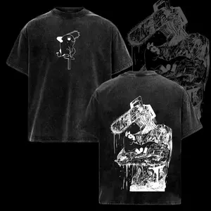 Chainsaw Man Denji Tee – Vintage Washed Heavy Cotton Oversized T-Shirt, Double Printed Anime Manga Graphic Top, Retro Unisex Streetwear for Devil Hunter Fans, Movie Inspired Edition
