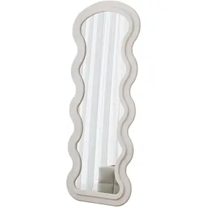 Flannel Pink Mirror Full Length, Wavy Mirror Full Length, 63"X24" Full Body Floor Mirror for Bedroom Living Room, Hanging or Against The Wall (White)