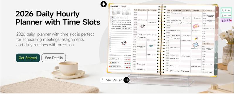 2026 Planner, Weekly & Monthly Appointment Book from Jan. 2026 - Dec. 2026, Work & Life Daily Hourly Planner with Time Slots, Agenda Organizer for Home School Office, Beige