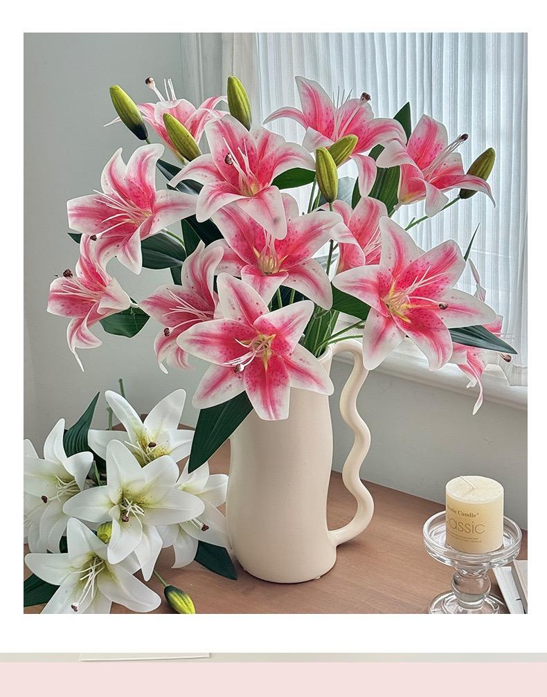 Ultimate Bloom Savings 26" Tall Statement Lilies 4 Multi-Head Faux Lily Bouquet for Living Room & Dining Table Instant Home Decor Upgrade Low-Maintenance FauxFlowers StatementPiece lily petals