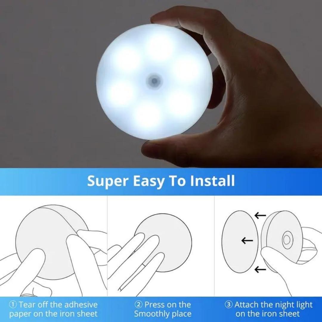 5-10 LEDs Motion Sensor Light, USB Rechargeable Round LED Light, Dimmable Night Light for Bathroom, Storage Cabinet, Stairway, Corridor & Office Space