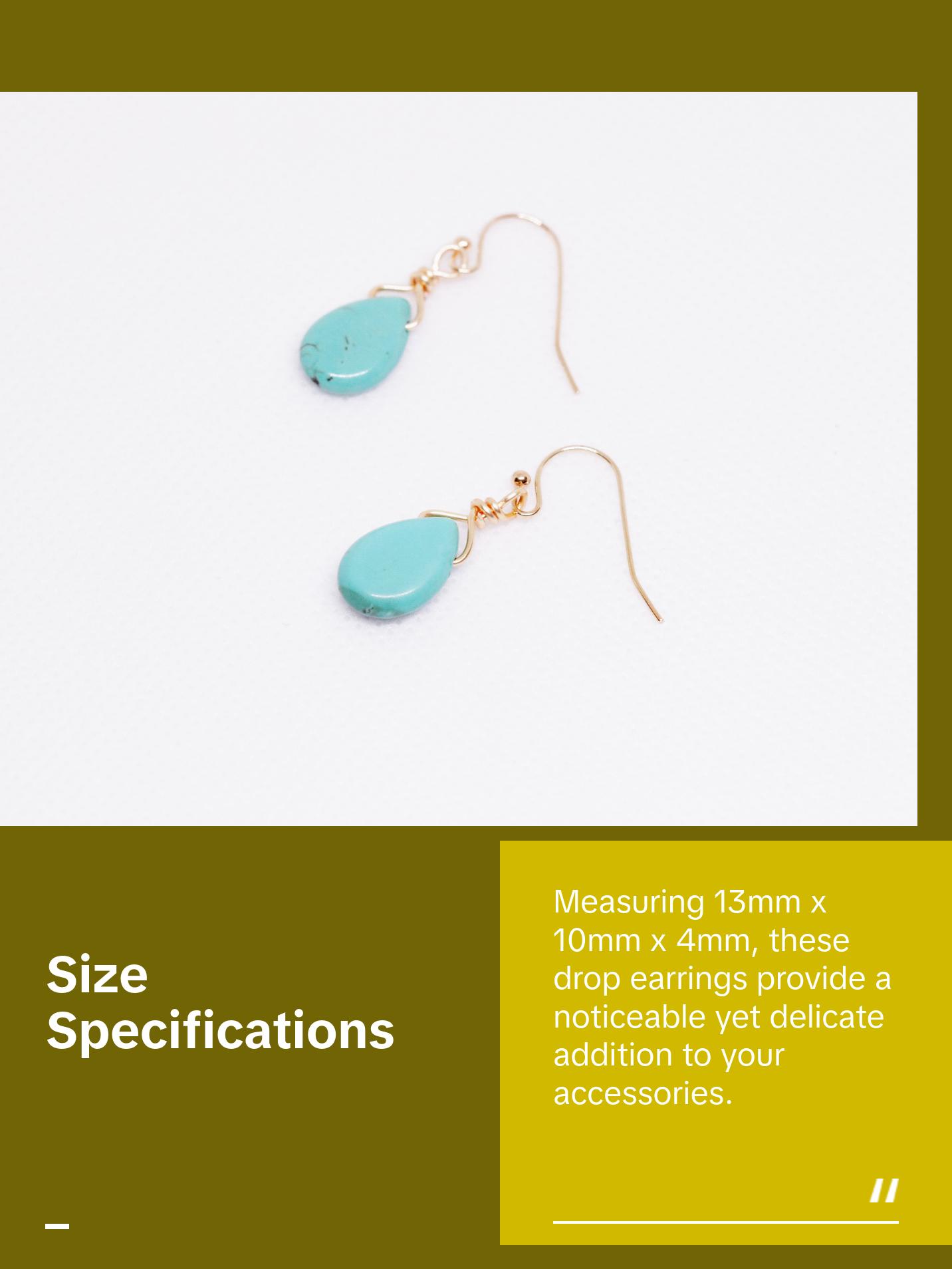 Natural Green Turquoise Teardrop-shaped Drop Earrings, Genuine Gemstones, Daily Earrings