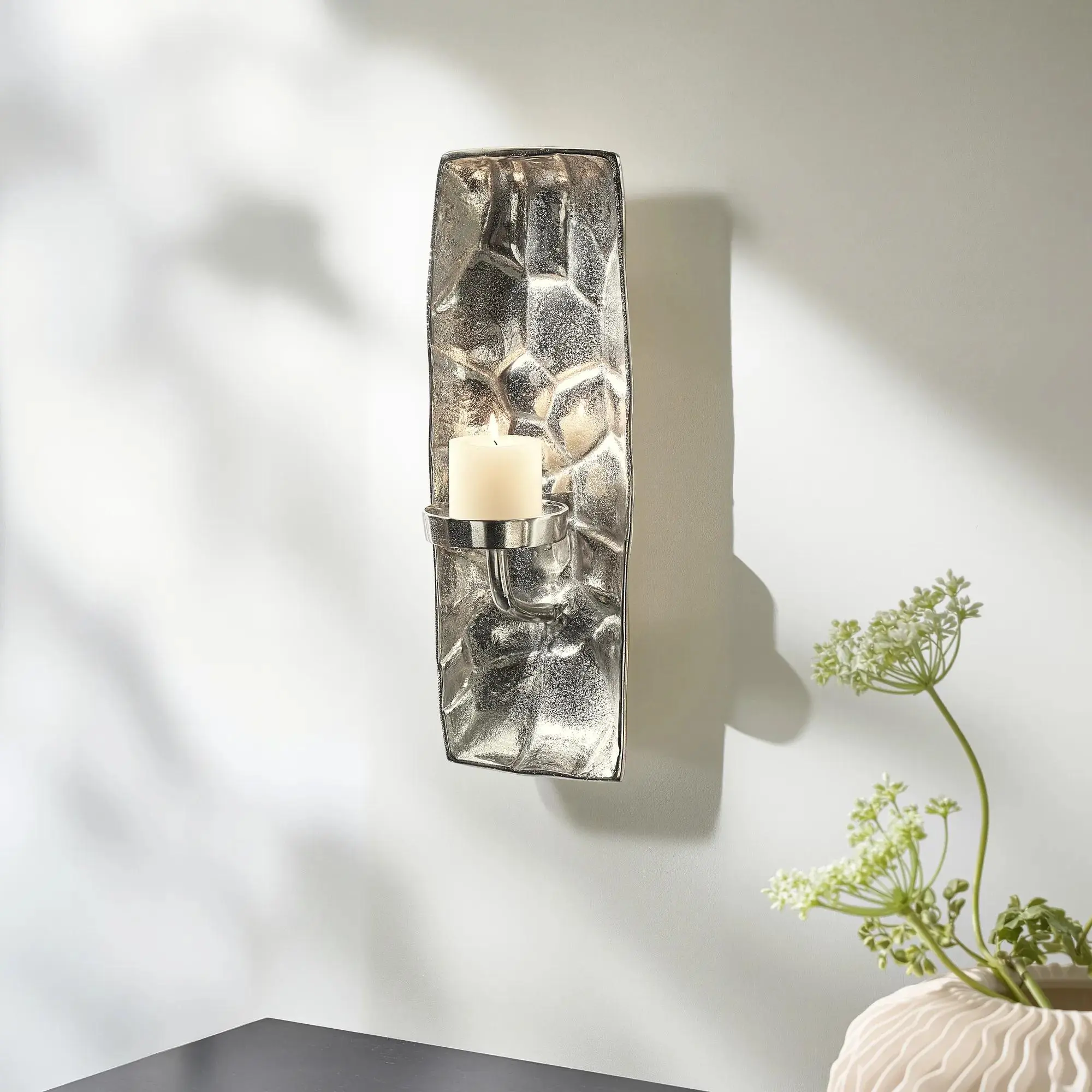 Z Gallerie Carved Aluminium Wall Hanging Candle Stand - Wipeable Light Decorative Home Accessory for Dining Rooms