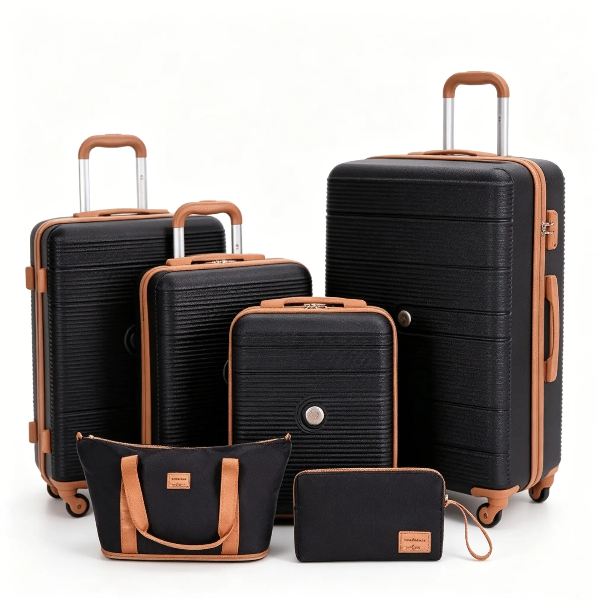 Sturdy ABS Luggage 6-Piece Travel Bundle, 16/20/24/28in Lightweight Body, TSA Password Lock, Silent Universal Wheels, 3 Adjustable Aluminum Alloy Pull Rods, Waterproof, Washable, Bag Organization for Travel