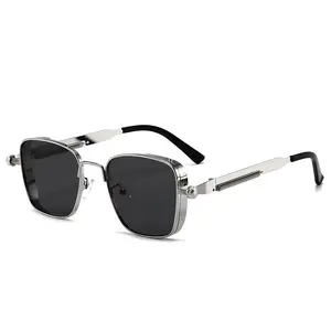 Retro steampunk square driving sunglasses with metal frame, spring hinge, unisex trendy driver sunglasses