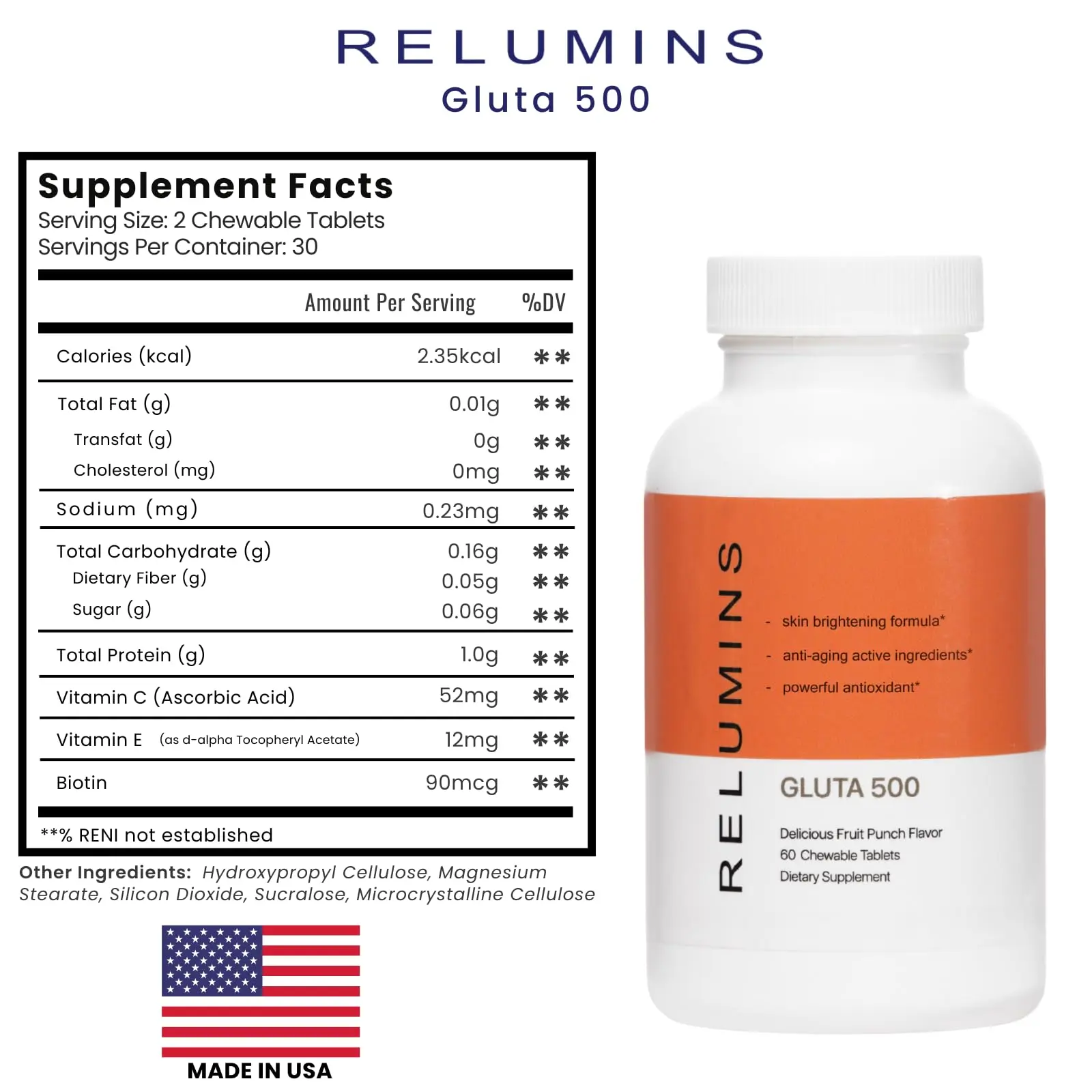 Relumins Gluta 500 Chewable Tablets with Glutathione, Hyaluronic Acid, Vitamin C, Biotin & Collagen Supports Skin Tone & Glow Fruit Punch Flavor Made in USA 60 Tablets - TikTok Shop Relumins Gluta 500 Chewable Tablets with Glutathione, Hyaluronic Acid, Vitamin C, Biotin & Collagen Supports Skin Tone & Glow Fruit Punch Flavor Made in USA 60 Tablets - TikTok Shop