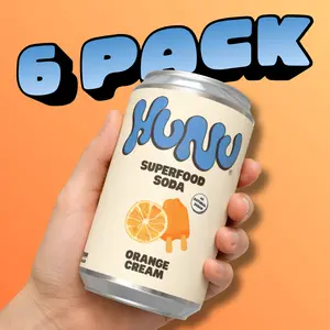 HUNU Orange Cream Superfood Soda - Clean Refreshing Drink with Irish Sea Moss Sea Salt Electrolytes & Acerola Cherry Vitamin C - (6 Pack) - 5g Natural Sugar