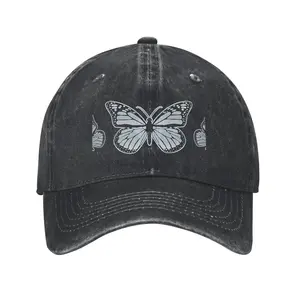 Monarch Butterfly Three Butterflies Unisex Washed Denim Distressed Baseball casquette Cap Vintage Adjustable Dad Hat Black Breathable Sports Caps