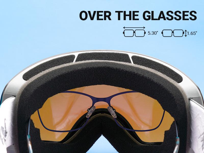 MEELOOG Ski Goggles Frameless OTG Snowboard Goggles Anti-fog 100% UV400 Protection for Men Women with Double-layer Spherical Lenses & Non-slip Strap